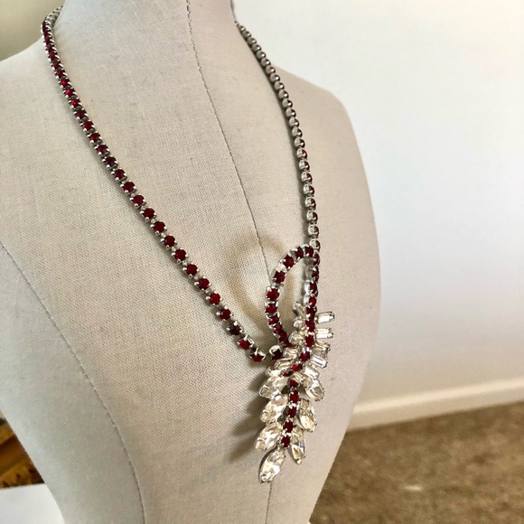 Vintage Deco Ruby Red Rhinestone Necklace Set - Picture 6 of 17